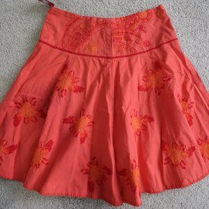 Coral Red Cotton Embroidered Bee Skirt